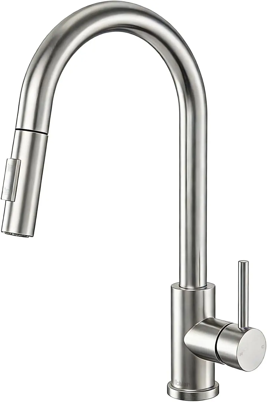 Modern Stainless Steel Pull Down Kitchen Faucet with Sprayer, Single Handle, Brushed Nickel, Deck Plate Included
Modern Stainless Steel Pull Down Kitchen Faucet with Sprayer, Single Handle, Brushed Nickel, Deck Plate Included