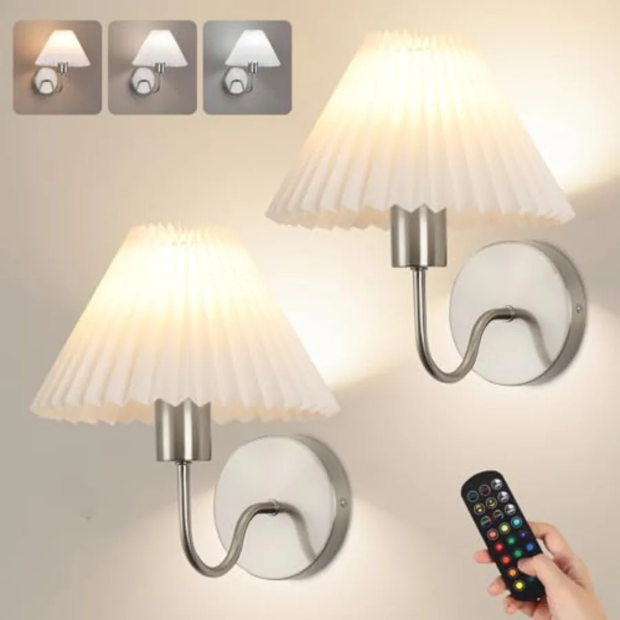 Wireless Wall Sconce Sets of 2 Pleated Shades Rechargeable Battery Operated Wall Sconce Retro gooseneck Brushed Bathroom Vanity
Wireless Wall Sconce Sets of 2 Pleated Shades Rechargeable Battery Operated Wall Sconce Retro gooseneck Brushed Bathroom Vanity
