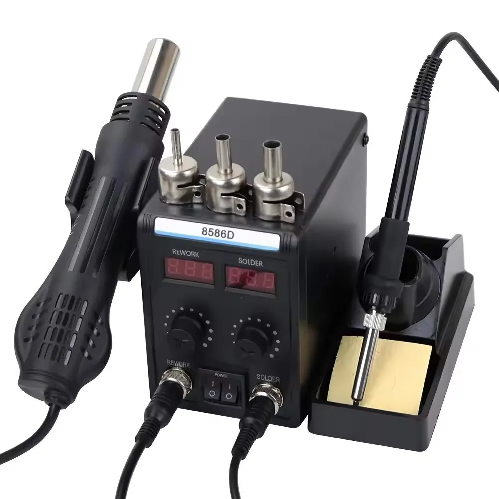Soldering Iron and Heat Hot Air Gun 2-in-1 SMD Rework Station with Dual LED Digital Displaying for Soldering and Desoldering
Soldering Iron and Heat Hot Air Gun 2-in-1 SMD Rework Station with Dual LED Digital Displaying for Soldering and Desoldering