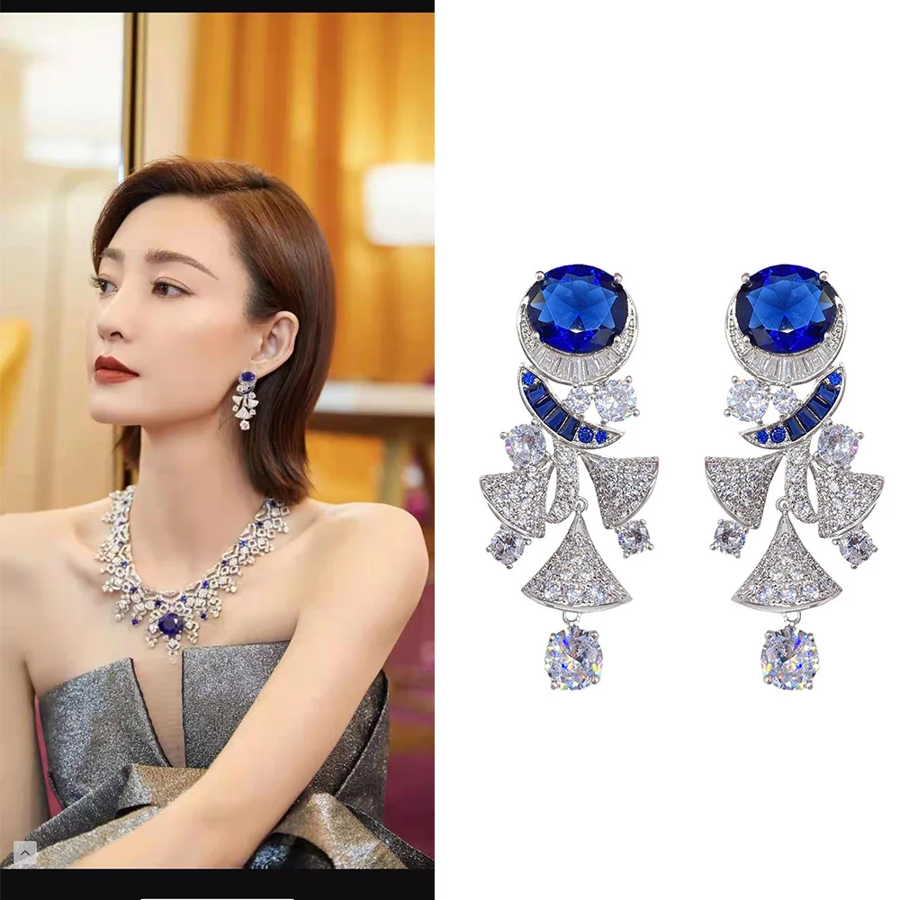 925 Silver Needle Fan Tassel Earrings Luxury Blue Sapphire Rhinestone Drop Earring Women Banquet Party Jewelry
925 Silver Needle Fan Tassel Earrings Luxury Blue Sapphire Rhinestone Drop Earring Women Banquet Party Jewelry