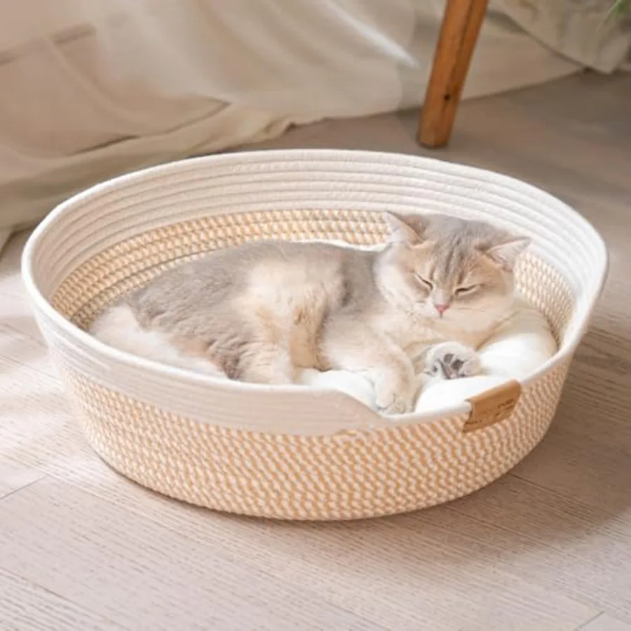 Cat Bed Basket with Cushion, Cotton Rope Woven Pet Bed for Indoor Cats Couch, Stimulicat Cat Bed Handwoven Breathable, All Seas
Cat Bed Basket with Cushion, Cotton Rope Woven Pet Bed for Indoor Cats Couch, Stimulicat Cat Bed Handwoven Breathable, All Seas