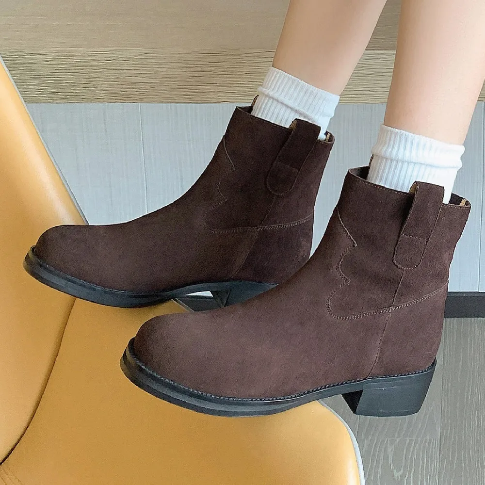 Women's natural suede leather round toe slip-on flats autumn ankle boots casual female high quality soft comfortable short boots
Women's natural suede leather round toe slip-on flats autumn ankle boots casual female high quality soft comfortable short boots