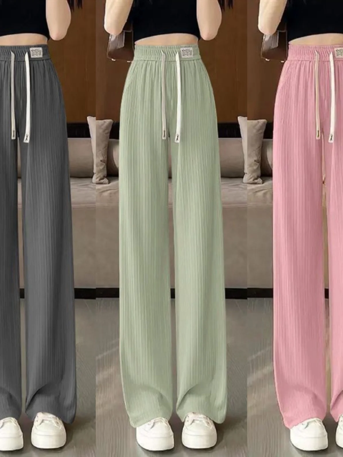 New plus Size Ice Silk Wide Leg Pants Women Summer Thin High Waist Draped Straight Casual Floor Length Cool Ladies Trousers
New plus Size Ice Silk Wide Leg Pants Women Summer Thin High Waist Draped Straight Casual Floor Length Cool Ladies Trousers