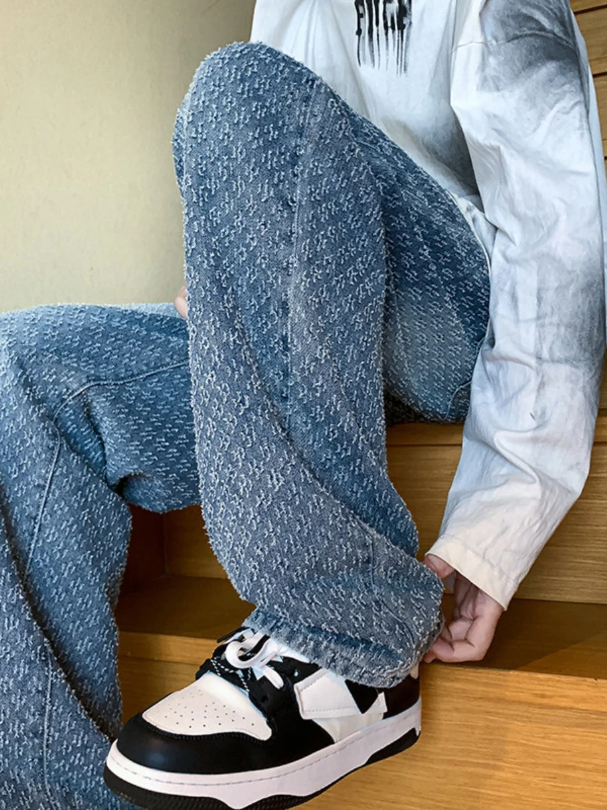 Loose Fit Printed Floral Men's Jeans American High Street Vibe Micro Flared Pants Straight Leg Youthful Trend Water Waed
Loose Fit Printed Floral Men's Jeans American High Street Vibe Micro Flared Pants Straight Leg Youthful Trend Water Waed