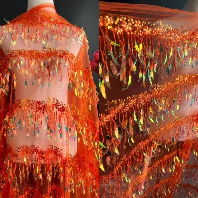 Gradient Color Laser Tassel Sequin Fabric Clothing Wholesale Cloth for Apparel Diy Sewing By The Meter Material
Gradient Color Laser Tassel Sequin Fabric Clothing Wholesale Cloth for Apparel Diy Sewing By The Meter Material