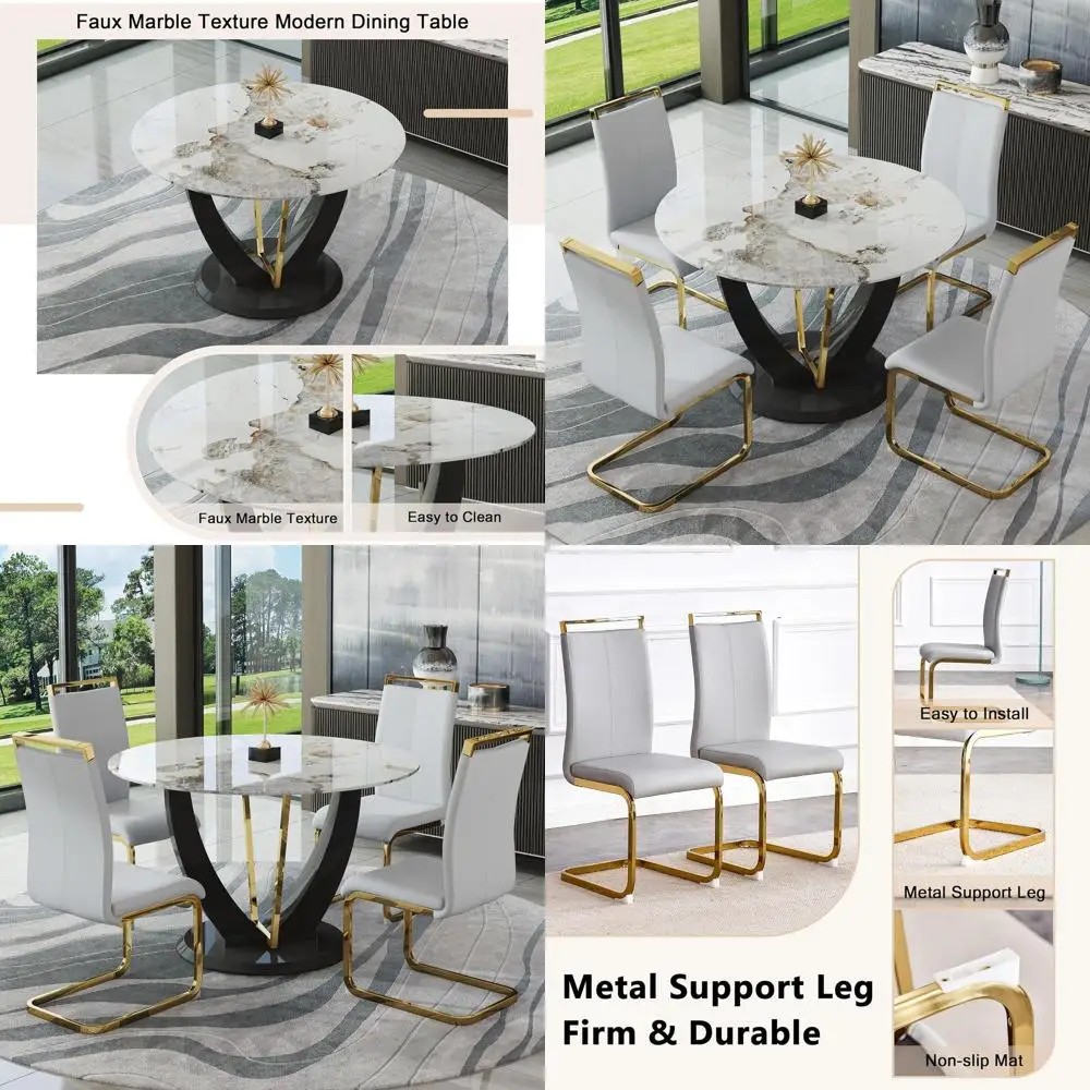 Обеденный гарнитур на 4 персоны с мраморной столешницей и мягкими стульями для кухни, столовой и гостиной
Обеденный гарнитур на 4 персоны с мраморной столешницей и мягкими стульями для кухни, столовой и гостиной