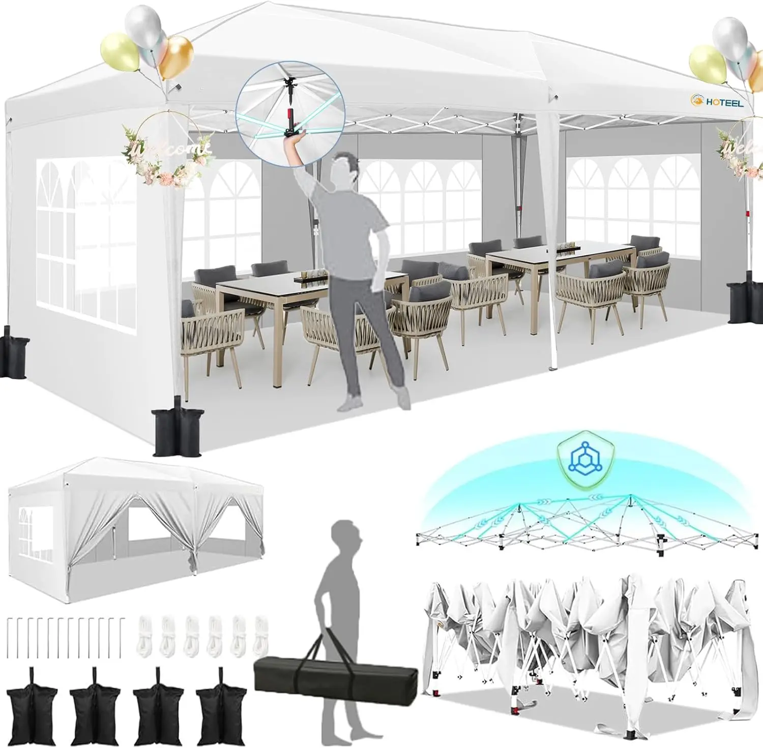 Всплывающий навес HOTEEL 10x20 с 6 боковыми стенками, палатка с навесом с одним нажатием и 8 ветрозащитными стойками, водонепроницаемая палатка для вечеринок 10x20,
Всплывающий навес HOTEEL 10x20 с 6 боковыми стенками, палатка с навесом с одним нажатием и 8 ветрозащитными стойками, водонепроницаемая палатка для вечеринок 10x20,
