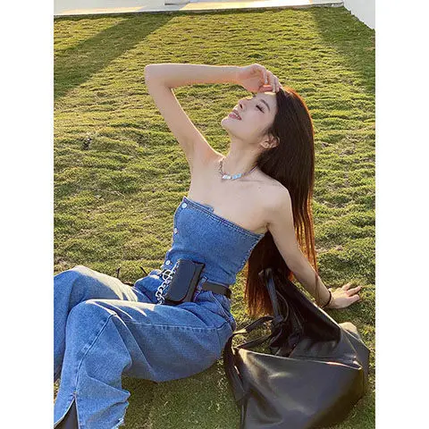 Waistband Bra High Waist Jumpsuit Women's Summer Thin Split Wide Leg Trousers Mop Jeans Trend
Waistband Bra High Waist Jumpsuit Women's Summer Thin Split Wide Leg Trousers Mop Jeans Trend