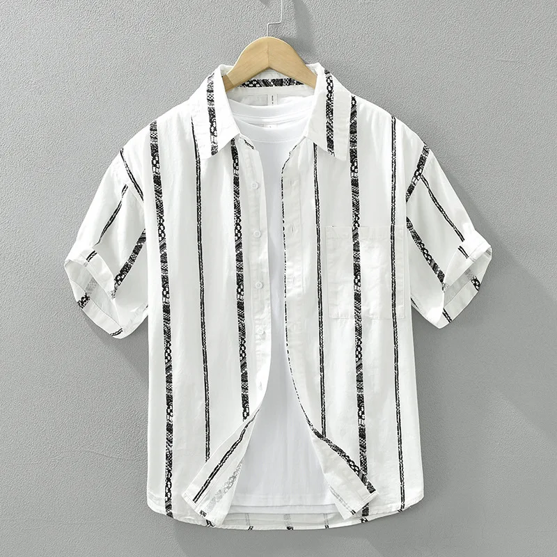 Korean Style New Short Sleeve Striped Shirts Male Summer Street Casual Shirt Lapel Pure Cotton Tops Youth Simple Men's Clothing
Korean Style New Short Sleeve Striped Shirts Male Summer Street Casual Shirt Lapel Pure Cotton Tops Youth Simple Men's Clothing