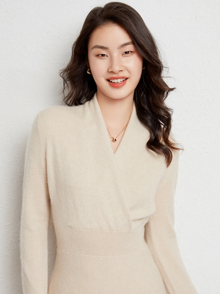 Women 100% Cashmere Dresses Autumn Winter Grace A-line Dresses Office Lady V-Neck Waist Cinching Dresses Cashmere Knitwear Skirt
Women 100% Cashmere Dresses Autumn Winter Grace A-line Dresses Office Lady V-Neck Waist Cinching Dresses Cashmere Knitwear Skirt