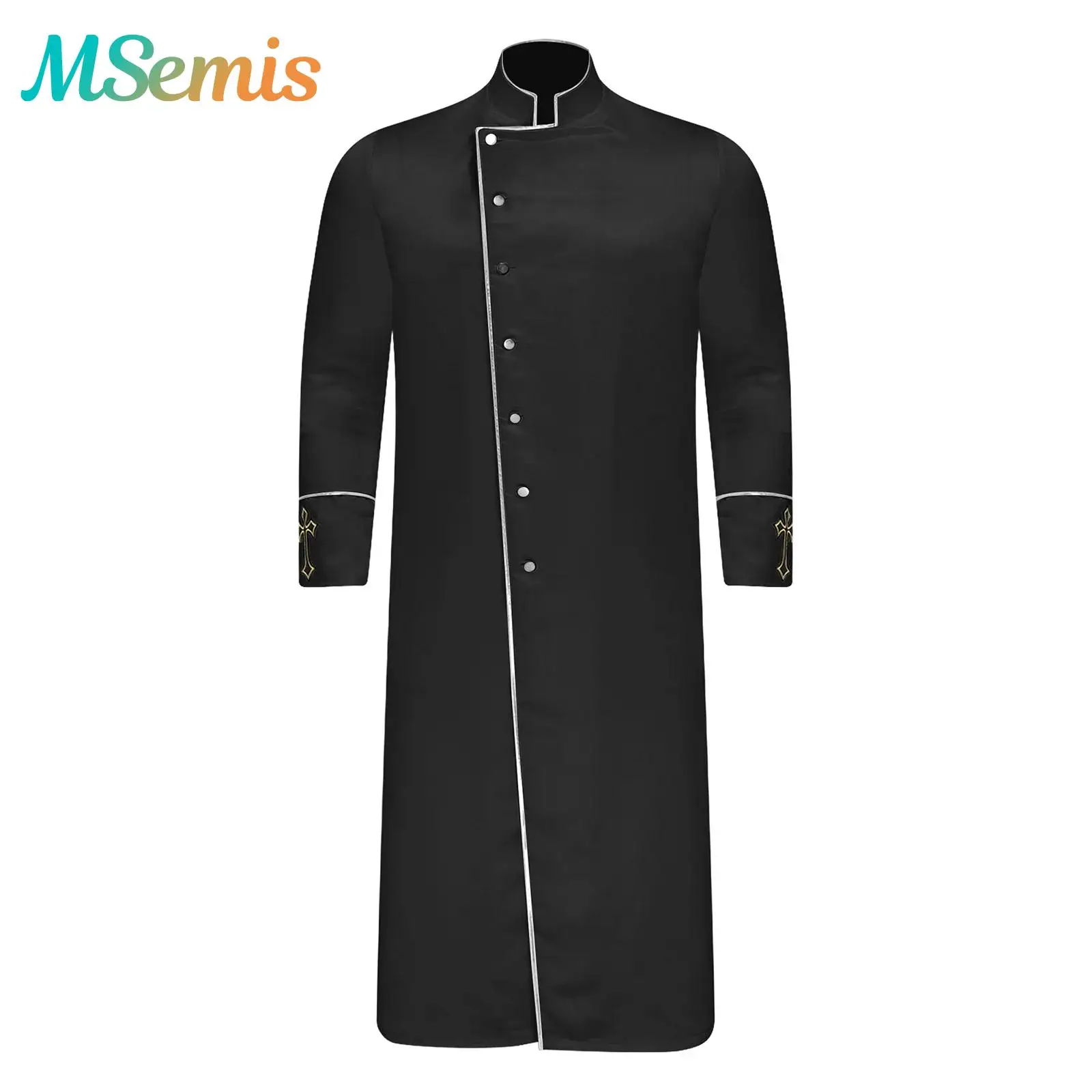 Mens Church Priest Clergy Robe Jacket Halloween Cosplay Costume Long Sleeve Cross Embroidery Metallic Shiny Trim Cassock Jackets
Mens Church Priest Clergy Robe Jacket Halloween Cosplay Costume Long Sleeve Cross Embroidery Metallic Shiny Trim Cassock Jackets