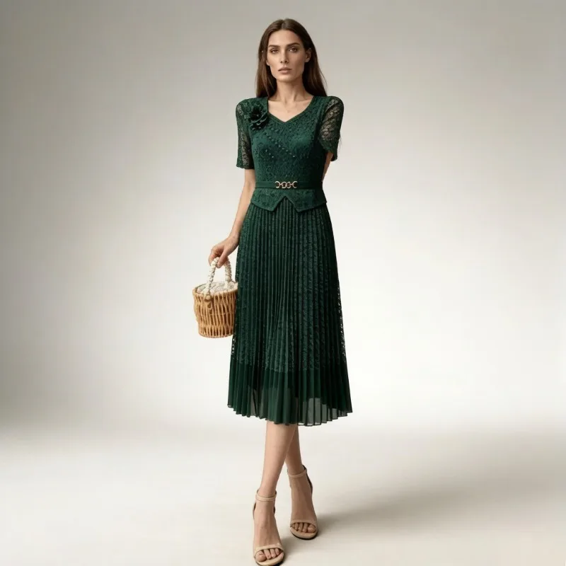Miyake Pleated Dresses Plisse 2026 Summer New Pleats Dress Lace Elegant Fashion Party Waist-Cinching Solid Color Beaded Dress
Miyake Pleated Dresses Plisse 2026 Summer New Pleats Dress Lace Elegant Fashion Party Waist-Cinching Solid Color Beaded Dress