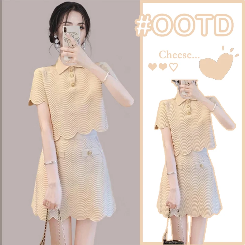 Summer Faion Knitted Dr Set Small Fraance Sle High End Lady's Two Piece Suit Polyester Blend Ladies Ensemble
Summer Faion Knitted Dr Set Small Fraance Sle High End Lady's Two Piece Suit Polyester Blend Ladies Ensemble