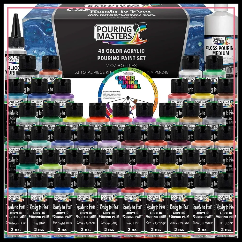 48 Color Metallic Acrylic Pour Paint Set, 2oz Bottles, Pre-Mixed High Flow Paint for Canvas Pouring
48 Color Metallic Acrylic Pour Paint Set, 2oz Bottles, Pre-Mixed High Flow Paint for Canvas Pouring