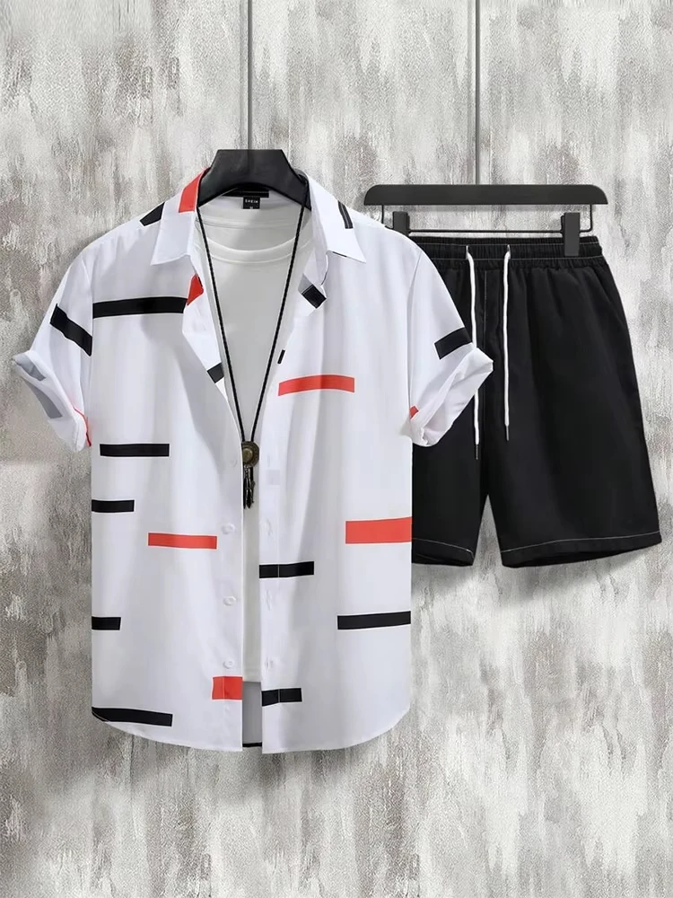 Spring And Summer New Sports Men's Suit Casual Lapel Loose Striped Shirt Short-sleeved Solid Color Shorts Sports Two-piece Set
Spring And Summer New Sports Men's Suit Casual Lapel Loose Striped Shirt Short-sleeved Solid Color Shorts Sports Two-piece Set