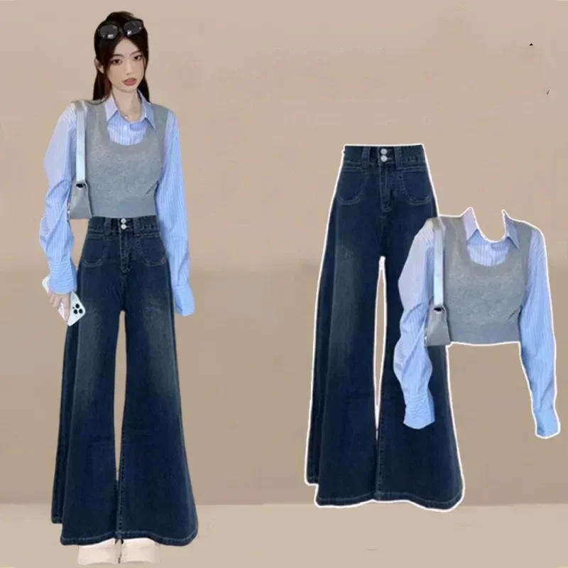 2025 Spring Autumn New Knit Vest Short Stripe Shirts Denim Pants 3 Piece Set Lady Blouse Tank Tops Jeans Outfits Casual Suits
2025 Spring Autumn New Knit Vest Short Stripe Shirts Denim Pants 3 Piece Set Lady Blouse Tank Tops Jeans Outfits Casual Suits