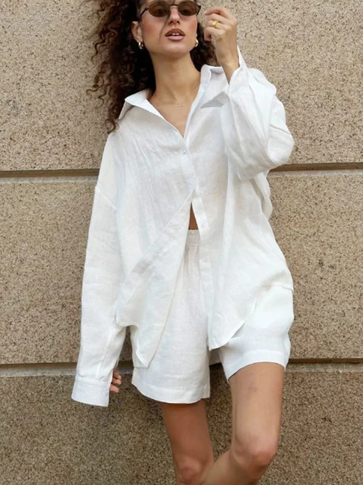 FSMG Fashion Solid Cotton Linen Shorts Set Casual Loose Buttons Long Sleeves Shirt Elastic Waist Shorts Outfit Lady Chic Outfit
FSMG Fashion Solid Cotton Linen Shorts Set Casual Loose Buttons Long Sleeves Shirt Elastic Waist Shorts Outfit Lady Chic Outfit