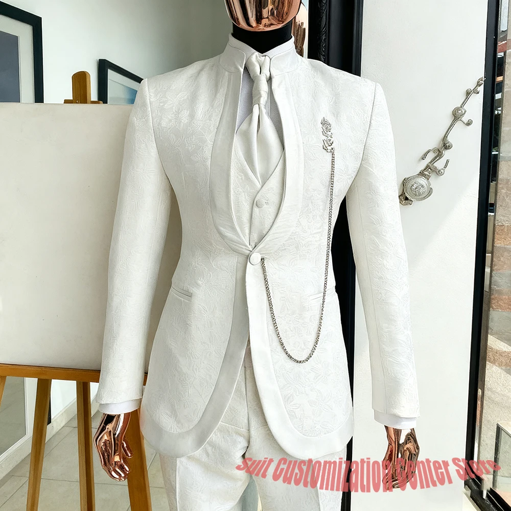 Elegant White Jacquard Men's Suits Male 3Piece Set Single Button Blazer+Vest+Pants Formal Wedding Party Groom Tuxedo Costume
Elegant White Jacquard Men's Suits Male 3Piece Set Single Button Blazer+Vest+Pants Formal Wedding Party Groom Tuxedo Costume