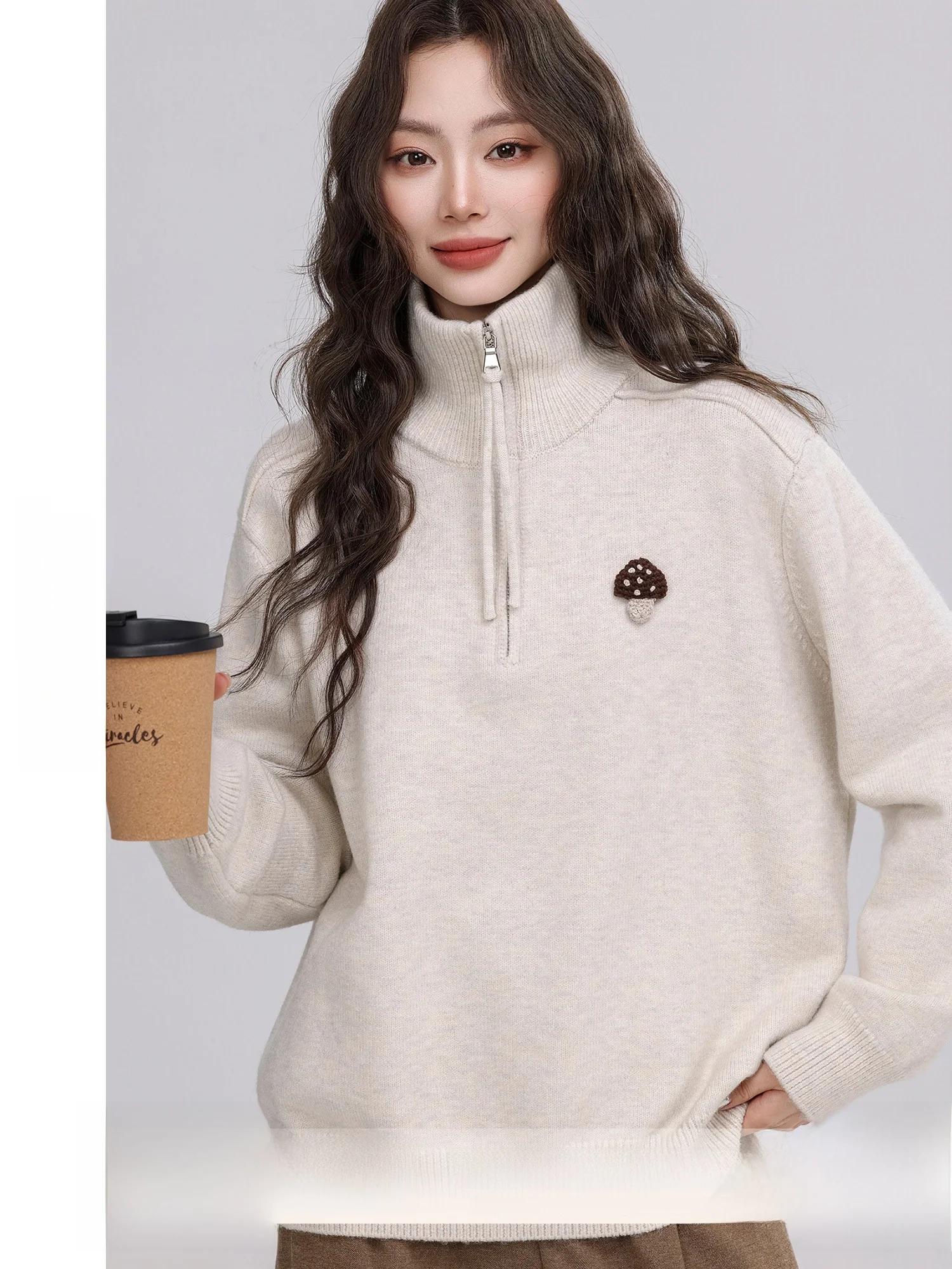 Loose Women's Lazy Sle f Zipper Musoom Hook Flower Stand Collar Sweater Spring New Arrival Comfortable Polyester Fiber
Loose Women's Lazy Sle f Zipper Musoom Hook Flower Stand Collar Sweater Spring New Arrival Comfortable Polyester Fiber