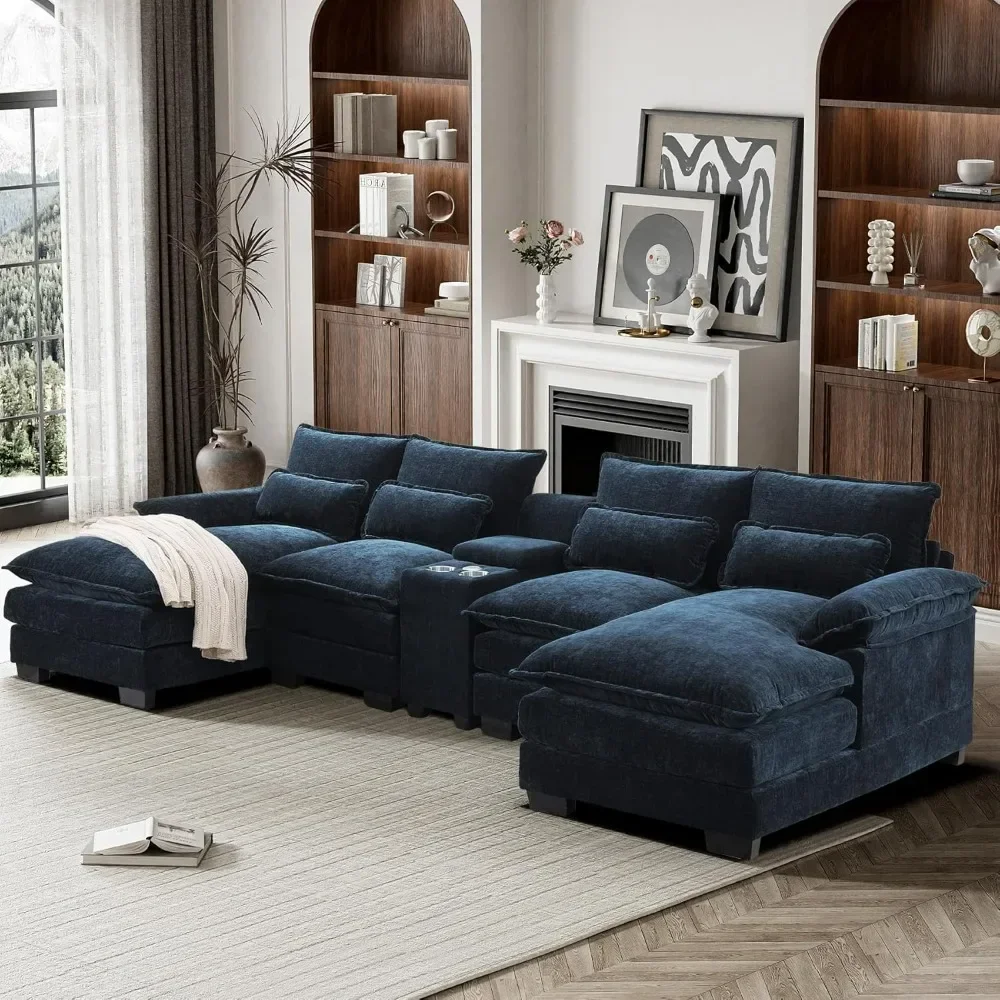 124" Chenille Fluffy Sectional Couches with Double Chaise Lounge, Central Console USB Port, U Shaped Cloud Couch Sectional Sofas
124" Chenille Fluffy Sectional Couches with Double Chaise Lounge, Central Console USB Port, U Shaped Cloud Couch Sectional Sofas