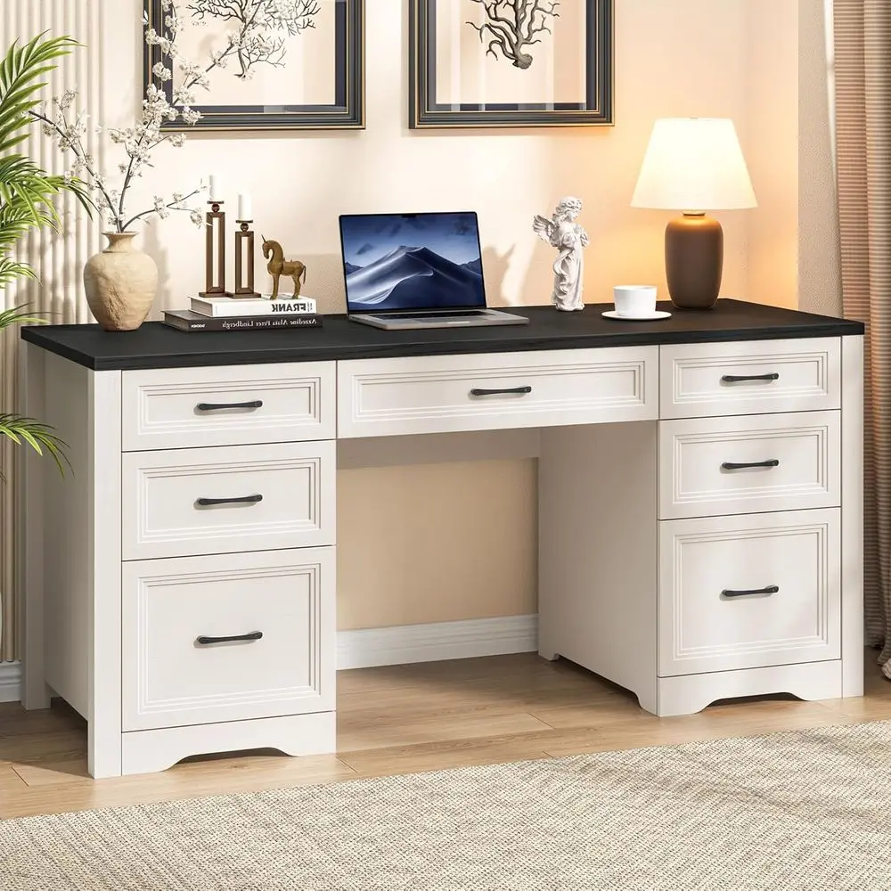 Rustic Black Wood Home Office Desk with 2 Drawers and 5 Cabinets for Work and Study
Rustic Black Wood Home Office Desk with 2 Drawers and 5 Cabinets for Work and Study