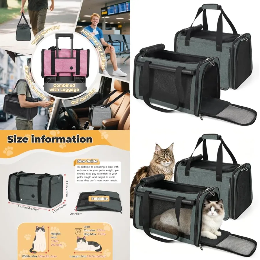2 Packs 25 lbs Lightproof Soft Sided Pet Carrier for Large Cat and Small Dog Airline Approved Travel Bag Puppy Carriers with Si
2 Packs 25 lbs Lightproof Soft Sided Pet Carrier for Large Cat and Small Dog Airline Approved Travel Bag Puppy Carriers with Si