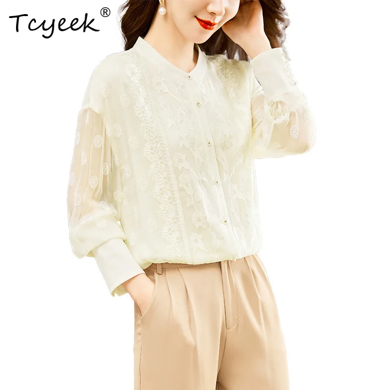 Tcyeek, 100%Pure Natural Silk Elegant Shirt, Women Long Sleeve Stand Neck Embroidery, OL Fashion Blouse, Summer Fall T46070QM
Tcyeek, 100%Pure Natural Silk Elegant Shirt, Women Long Sleeve Stand Neck Embroidery, OL Fashion Blouse, Summer Fall T46070QM