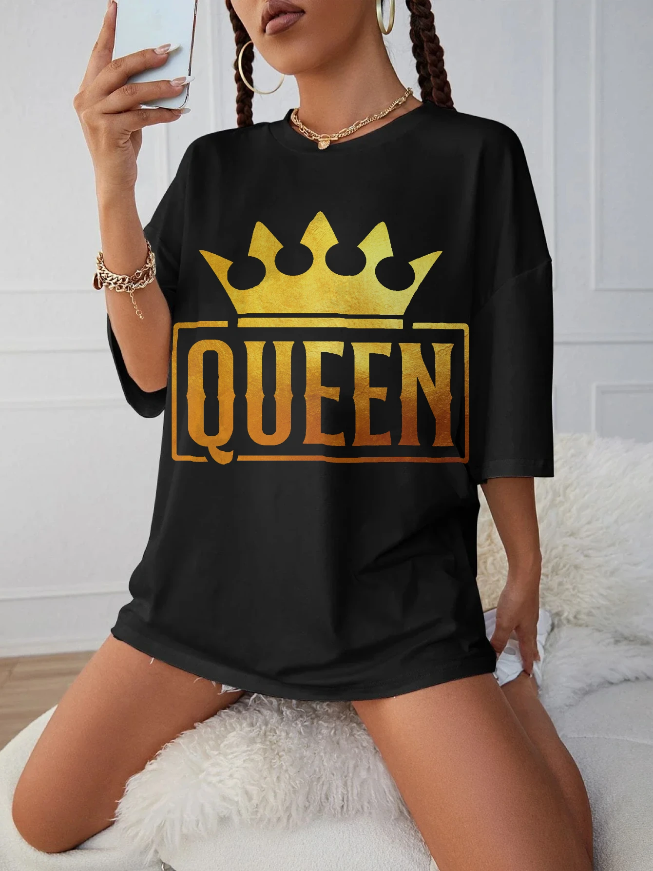 Золотисто-черная одежда для беременных Queen для поздней беременности, свободная футболка с круглым вырезом, удобный женский топ
Золотисто-черная одежда для беременных Queen для поздней беременности, свободная футболка с круглым вырезом, удобный женский топ