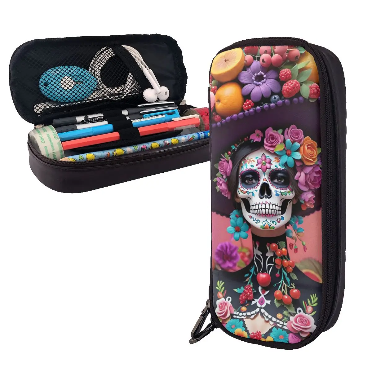 Day Of The Dead Sugar Skull Mexican Girl Leather Pencil Case Pen Holder Storage Large Capacity Pen Box Pencil Bag for Kid School
Day Of The Dead Sugar Skull Mexican Girl Leather Pencil Case Pen Holder Storage Large Capacity Pen Box Pencil Bag for Kid School