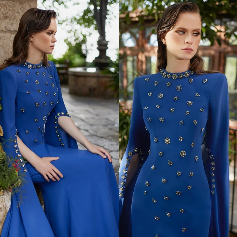 Customized High Quality Dark Blue Jersey Evening Dress Simple High Neckline Half Sleeves Zipper Back Mermaid Homecoming Dress
Customized High Quality Dark Blue Jersey Evening Dress Simple High Neckline Half Sleeves Zipper Back Mermaid Homecoming Dress