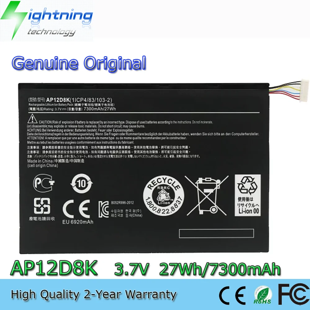 Genuine AP12D8K Battery for Acer Iconia Tab A3-A10 A3-A11 W510 W510P 3.7V 27WH
Genuine AP12D8K Battery for Acer Iconia Tab A3-A10 A3-A11 W510 W510P 3.7V 27WH