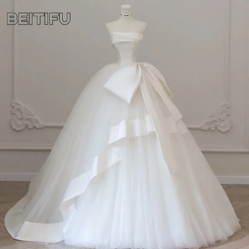 Wedding Dresses for Women Vestidos Novia French Style Strapless Satin Customized Off The Shoulder A-line Tiered Bride's Dress
Wedding Dresses for Women Vestidos Novia French Style Strapless Satin Customized Off The Shoulder A-line Tiered Bride's Dress
