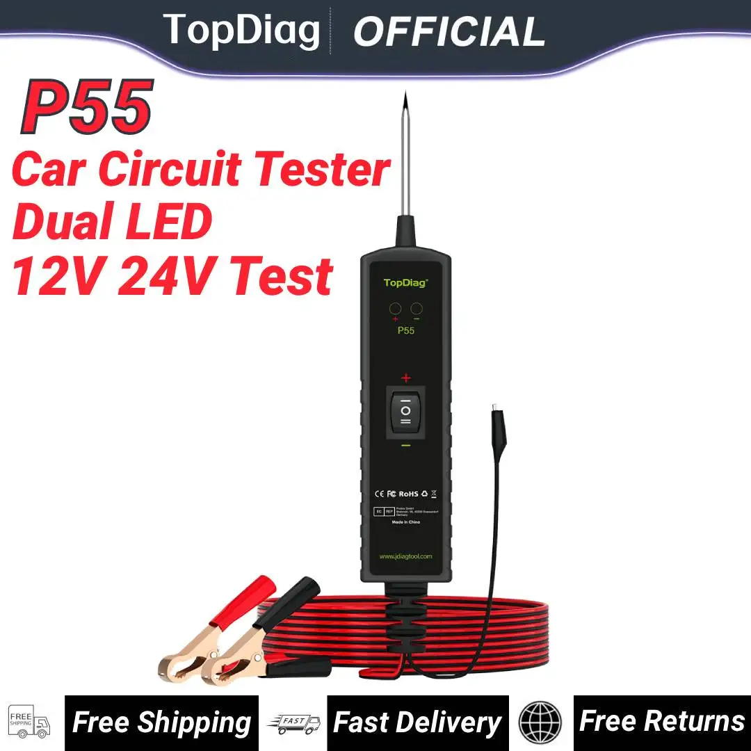 Автомобильный тестер электрических цепей TopDiag P55, диагностический инструмент для проверки напряжения 12-24В с двойной светодиодной индикацией и функцией определения полярности
Автомобильный тестер электрических цепей TopDiag P55, диагностический инструмент для проверки напряжения 12-24В с двойной светодиодной индикацией и функцией определения полярности