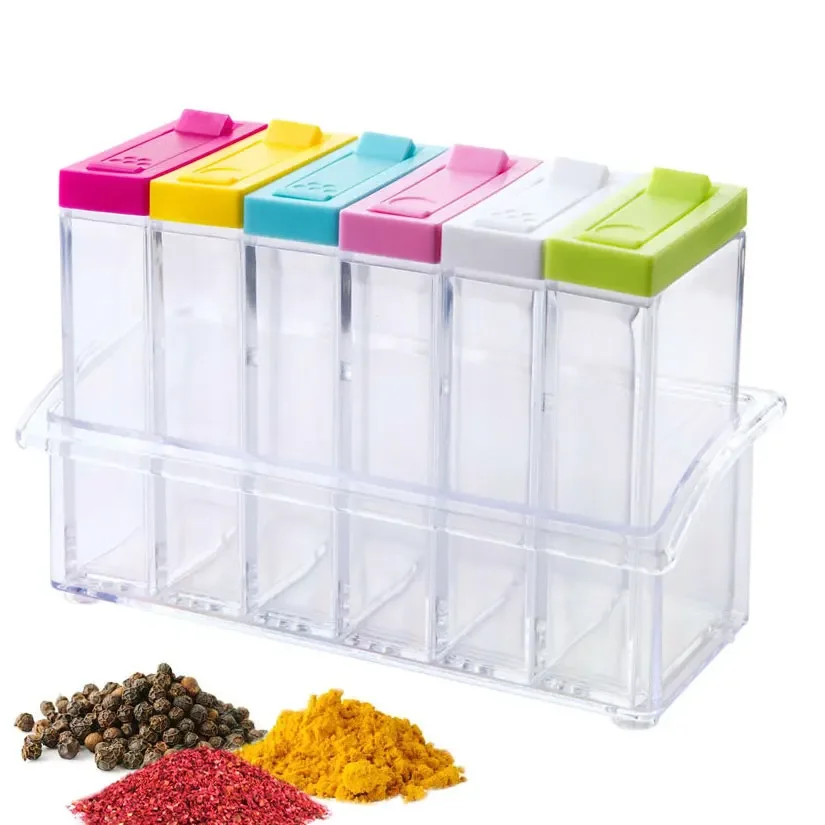 Spice Jar Set Seasoning Condiment Bottle Salt Sugar Pepper Food Can Transparent Kitchen Home Storage Container with Tray Rack
Spice Jar Set Seasoning Condiment Bottle Salt Sugar Pepper Food Can Transparent Kitchen Home Storage Container with Tray Rack