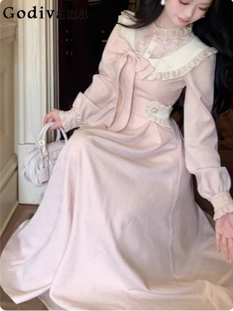 Spring Autumn Large Size Female Princess Sweet Bow Fake Two-piece Dress High Waist Stand-Up Collar Pink Long Sleeve Dresses
Spring Autumn Large Size Female Princess Sweet Bow Fake Two-piece Dress High Waist Stand-Up Collar Pink Long Sleeve Dresses