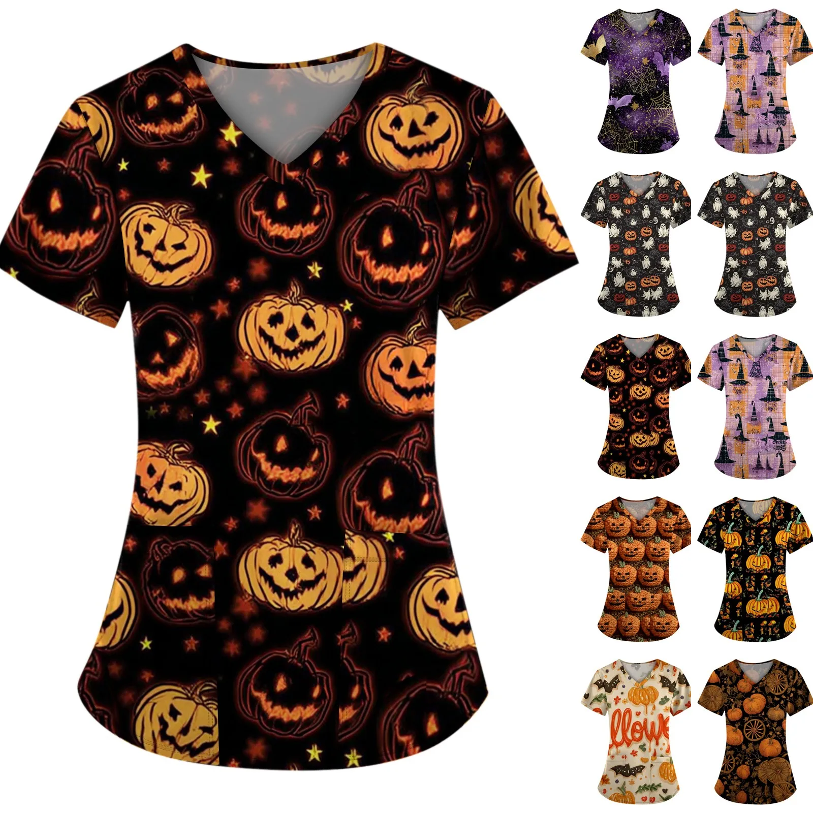 Female 2025 New Halloween Printed Loose V-Neck Pocket Short Sleev Uniform Surgical Scrubs Nurse Veterinary Workwear
Female 2025 New Halloween Printed Loose V-Neck Pocket Short Sleev Uniform Surgical Scrubs Nurse Veterinary Workwear
