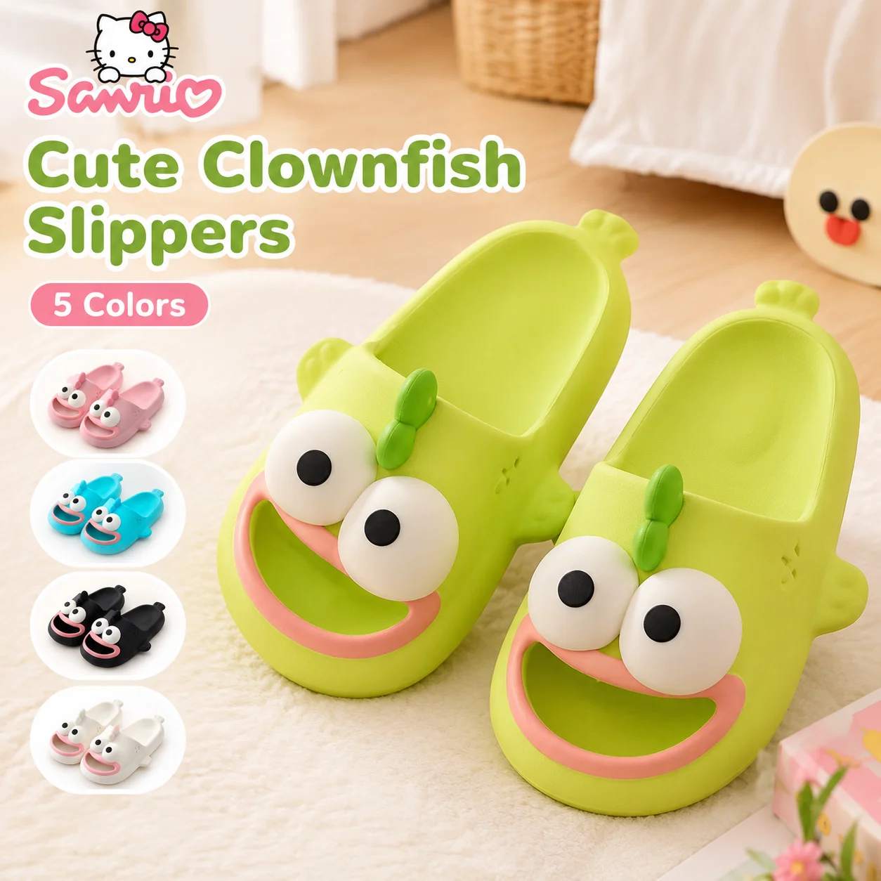 Sanrio Hangyodon Big Eyed Clown Fish EVA Slide Slippers Unisex Summer Daily Cartoon Slides Absorbing Flexible Squishy Slippers
Sanrio Hangyodon Big Eyed Clown Fish EVA Slide Slippers Unisex Summer Daily Cartoon Slides Absorbing Flexible Squishy Slippers