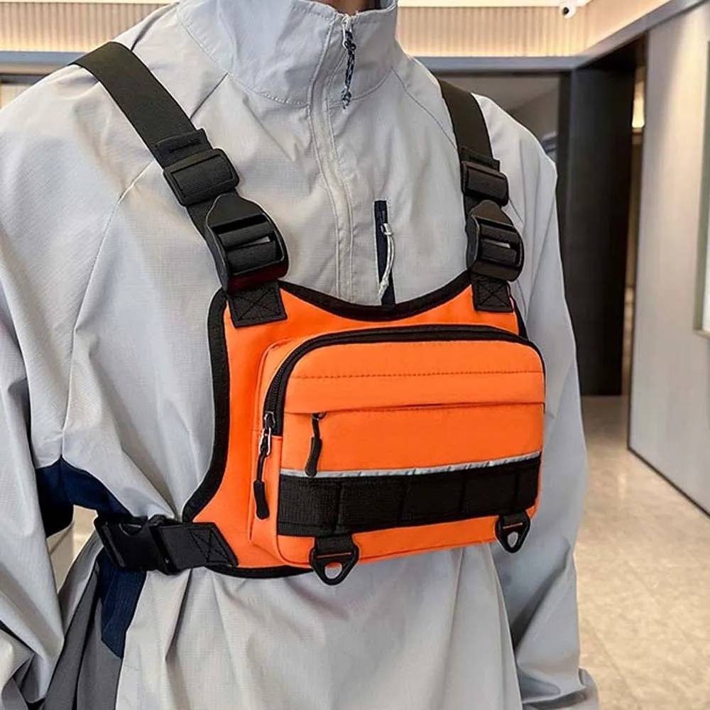 Oxford Cloth Unisex Chest Rig Reflective Line with Webbing Motorcycle Vest Pack Dual Utility D-Ring Orange Cord Pull
Oxford Cloth Unisex Chest Rig Reflective Line with Webbing Motorcycle Vest Pack Dual Utility D-Ring Orange Cord Pull