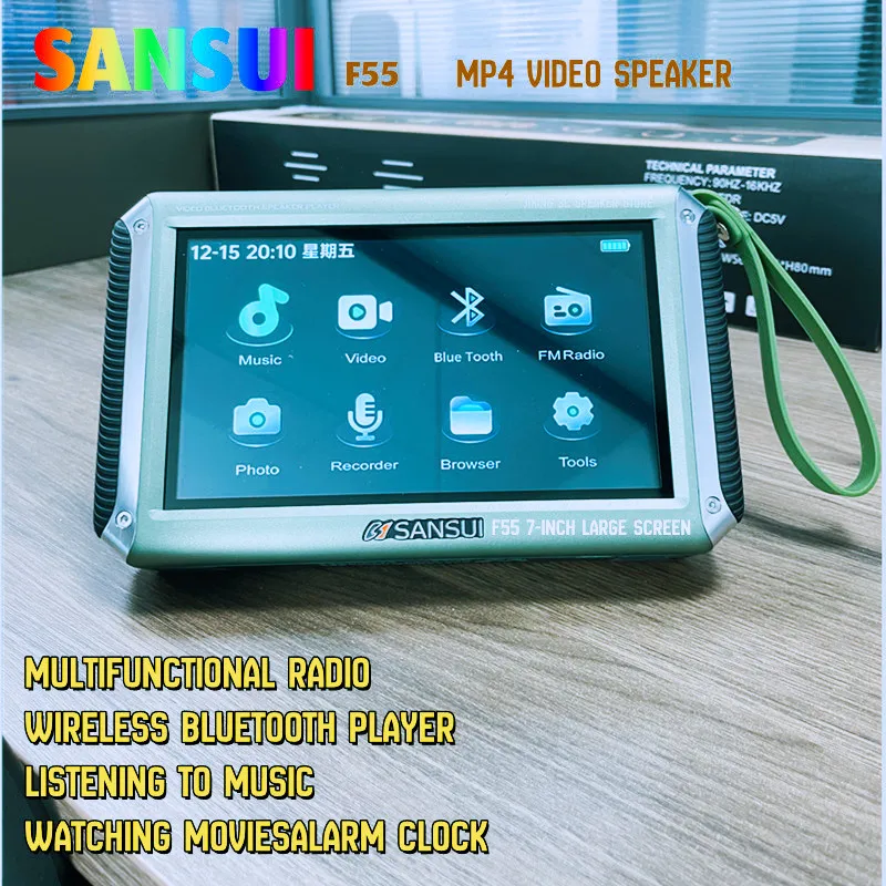 7-дюймовый светодиодный дисплей Радио Портативный беспроводной Bluetooth-динамик FM-радио Слот для TF-карты Музыкальный плеер MP4 Видео BoomBox SANSUI F55
7-дюймовый светодиодный дисплей Радио Портативный беспроводной Bluetooth-динамик FM-радио Слот для TF-карты Музыкальный плеер MP4 Видео BoomBox SANSUI F55