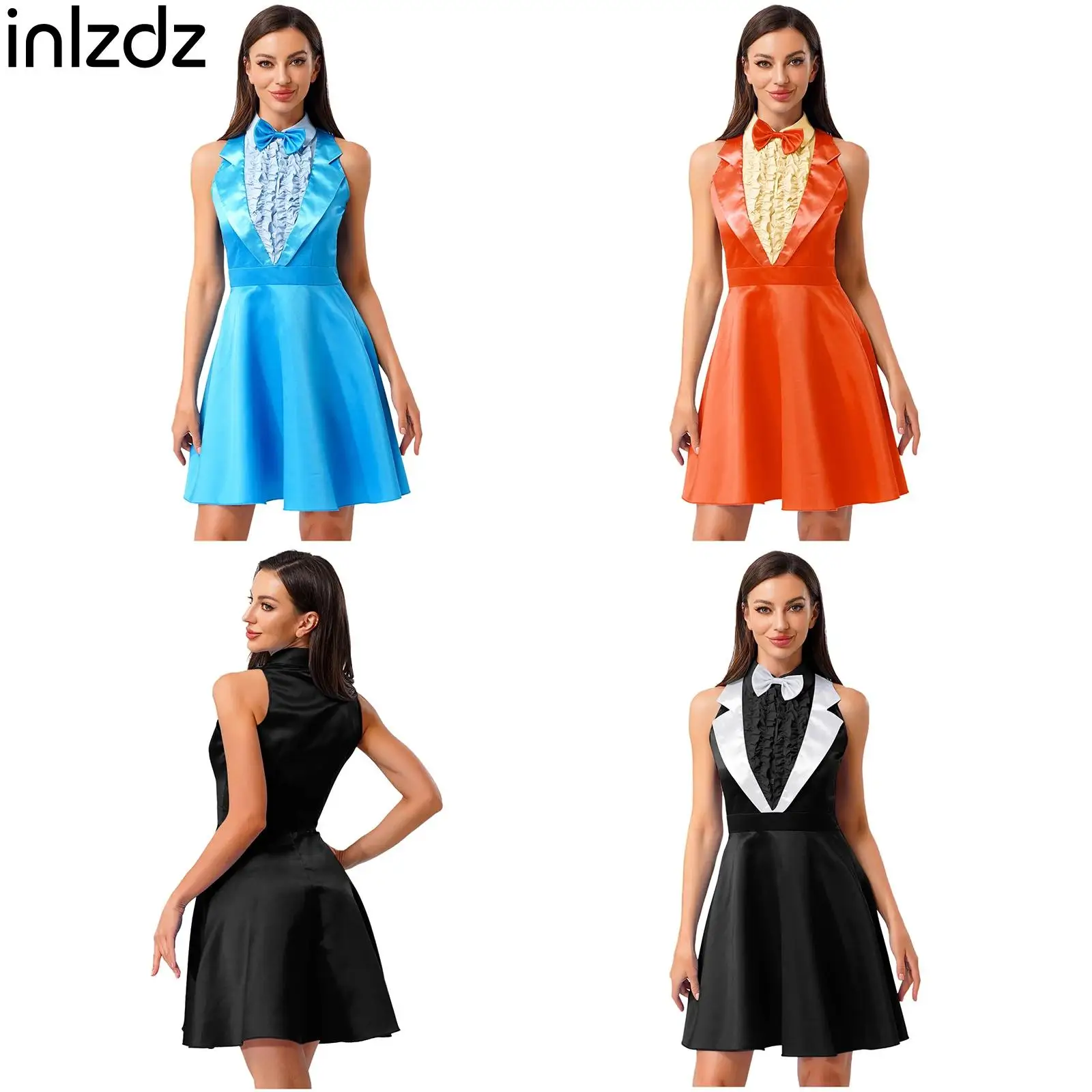Womens Sleeveless 70s 80s Dumber Cosplay Dress And Bowtie Lapel Halloween Dress-up Party Raves Performance Costume for Adult
Womens Sleeveless 70s 80s Dumber Cosplay Dress And Bowtie Lapel Halloween Dress-up Party Raves Performance Costume for Adult