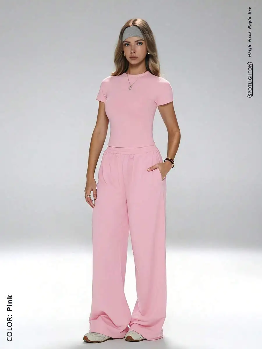2-Piece Set Pink Crew Neck T-Shirt And Wide Leg Pants Minimalist Casual Sportswear
2-Piece Set Pink Crew Neck T-Shirt And Wide Leg Pants Minimalist Casual Sportswear