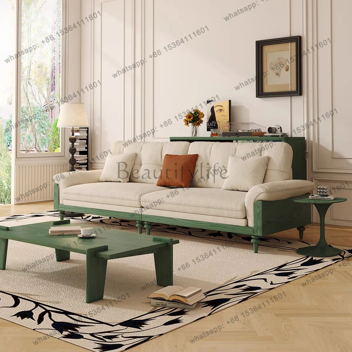 French retro solid wood sofa, medieval fabric sofa combination three-person small apartment American cloud
French retro solid wood sofa, medieval fabric sofa combination three-person small apartment American cloud