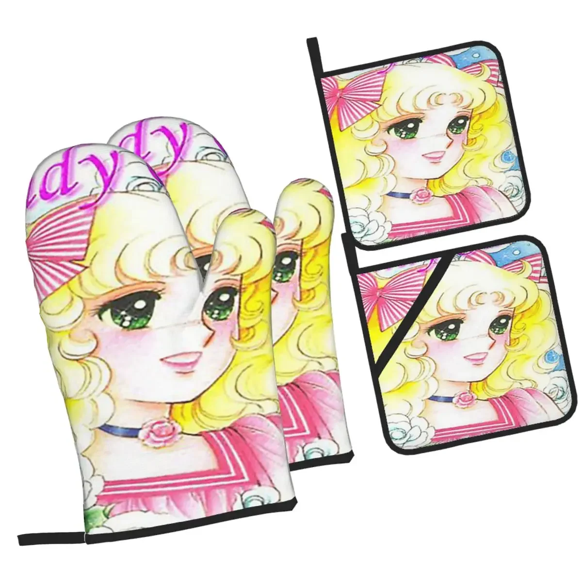 Наборы из 4 рукавиц для духовки и держателей для кастрюль в стиле аниме Candy Manga для выпечки, кухни, приготовления пищи, устойчивых к барбекю, нескользящих перчаток
Наборы из 4 рукавиц для духовки и держателей для кастрюль в стиле аниме Candy Manga для выпечки, кухни, приготовления пищи, устойчивых к барбекю, нескользящих перчаток