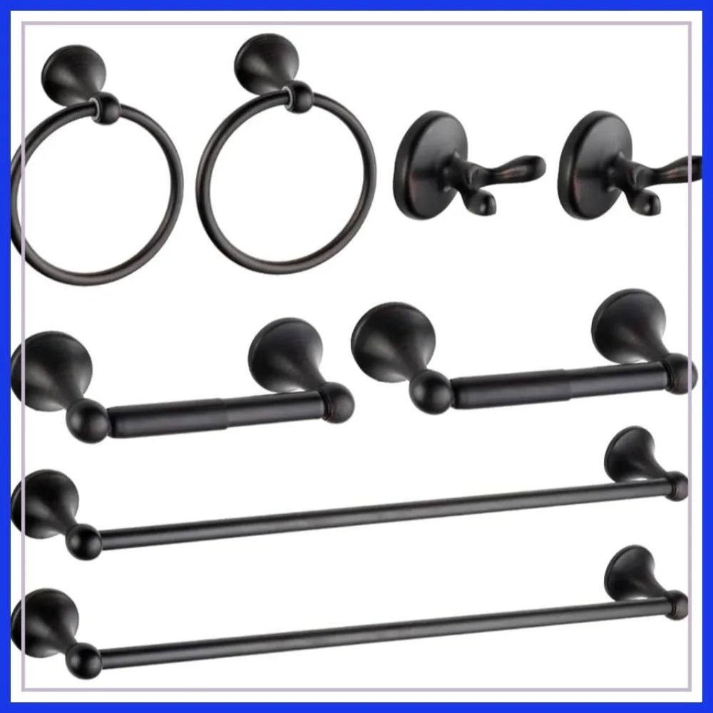8 Piece Bathroom Accessory Set, Adjustable Towel Bar, Wall Mounted Hardware, Oil Rubbed Bronze
8 Piece Bathroom Accessory Set, Adjustable Towel Bar, Wall Mounted Hardware, Oil Rubbed Bronze