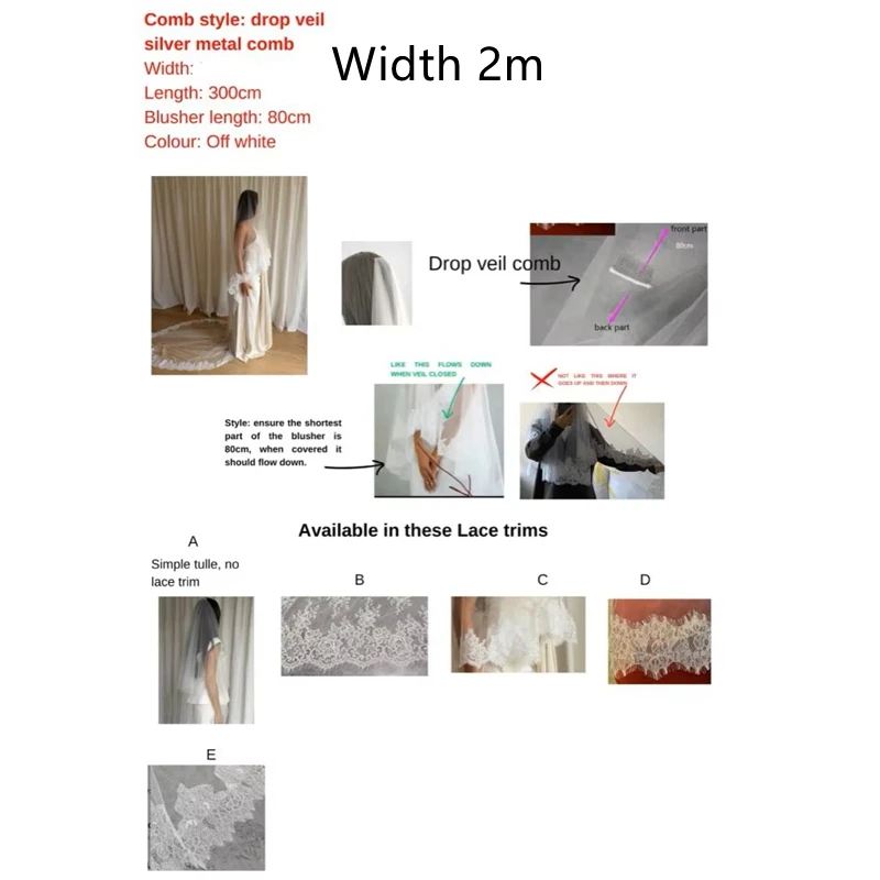 Customized Width 2M Chantilly Eyelash Lace Trim Droped Wedding Veil with Blusher Vintage 2 Tiers Bridal Veil, Ivory With Comb
Customized Width 2M Chantilly Eyelash Lace Trim Droped Wedding Veil with Blusher Vintage 2 Tiers Bridal Veil, Ivory With Comb