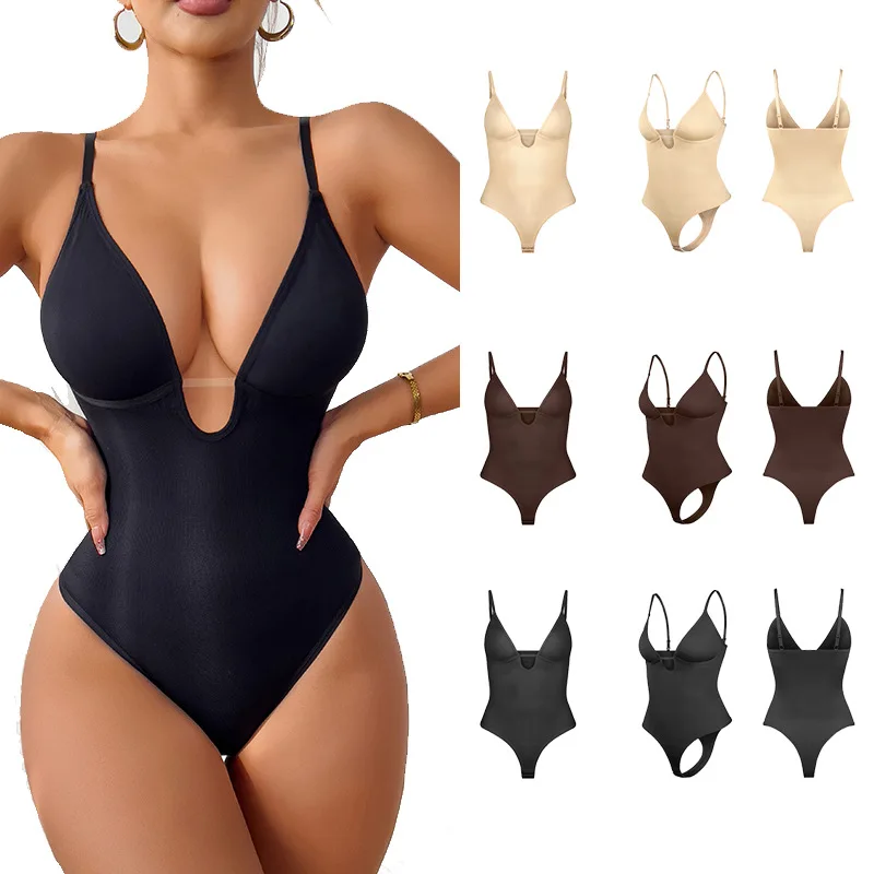 Spot cross-border hot-selling explosion deep V-neck waist plastic waist open T-shaped onesie women
Spot cross-border hot-selling explosion deep V-neck waist plastic waist open T-shaped onesie women