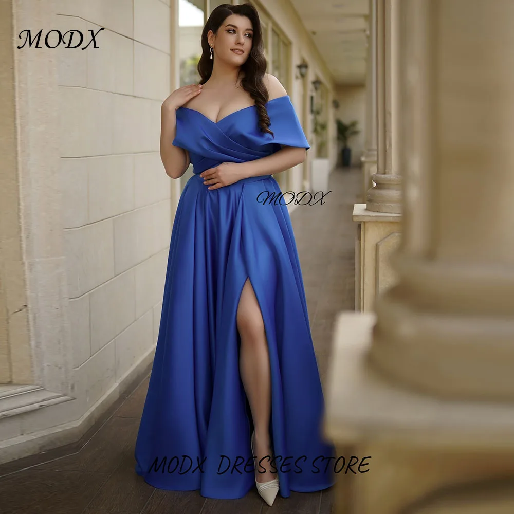 MODX Elegant Blue Satin Evening Gown Off Shoulder Wrap Front High Slit Long Dress for Formal Occasions Customized vestidos de no
MODX Elegant Blue Satin Evening Gown Off Shoulder Wrap Front High Slit Long Dress for Formal Occasions Customized vestidos de no