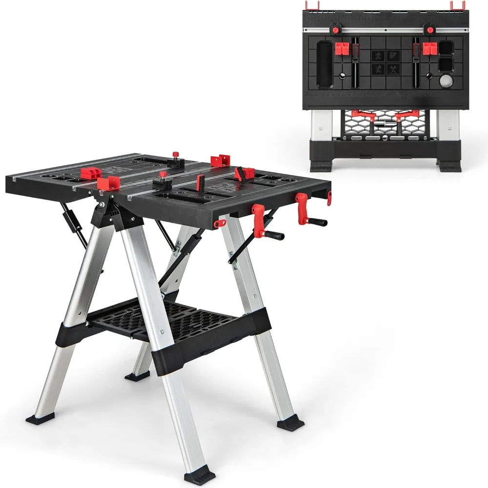 Portable Workbench, Folding Work Table & Sawhorse with Adjustable Height, 440LBS/1000LBS Capacity, Clamps, 2 x 4 Support
Portable Workbench, Folding Work Table & Sawhorse with Adjustable Height, 440LBS/1000LBS Capacity, Clamps, 2 x 4 Support