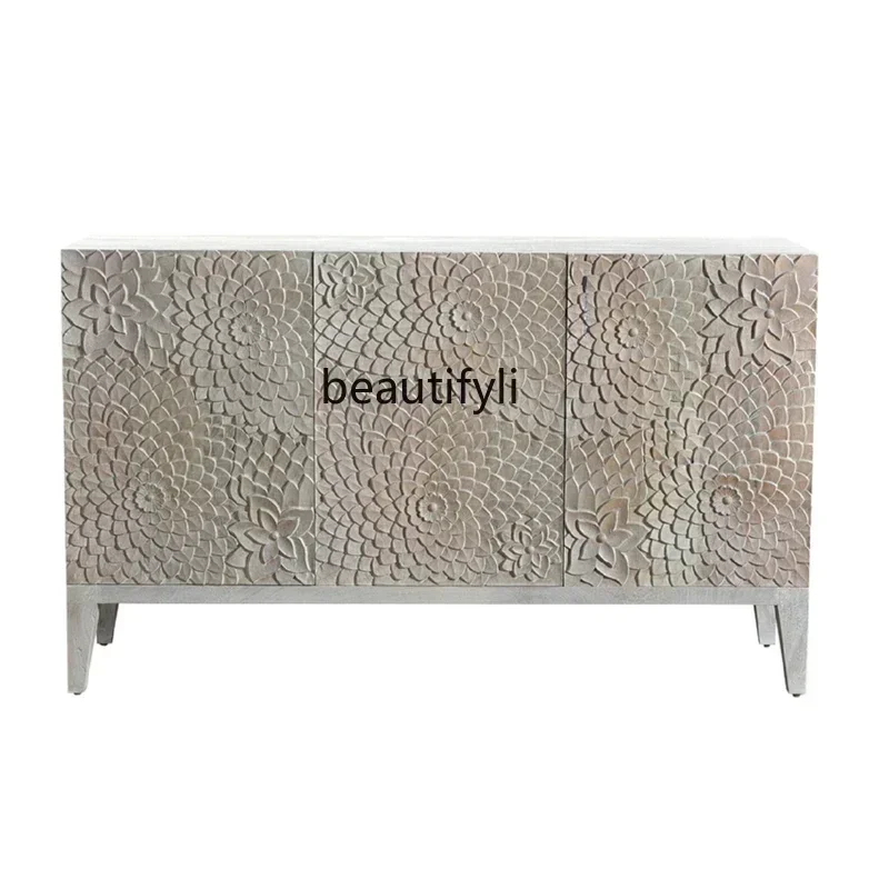 X Retro old dining side cabinet American solid wood carving flower entrance cabinet living room TV cabinet storage
X Retro old dining side cabinet American solid wood carving flower entrance cabinet living room TV cabinet storage