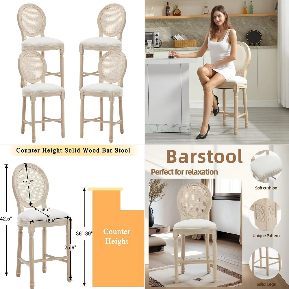 Country Bar Stools Set of 4, 26 Counter Height Barstools with Rattan Back amp Linen Upholstered Seat, Farmhouse Wooden Bar Chai
Country Bar Stools Set of 4, 26 Counter Height Barstools with Rattan Back amp Linen Upholstered Seat, Farmhouse Wooden Bar Chai